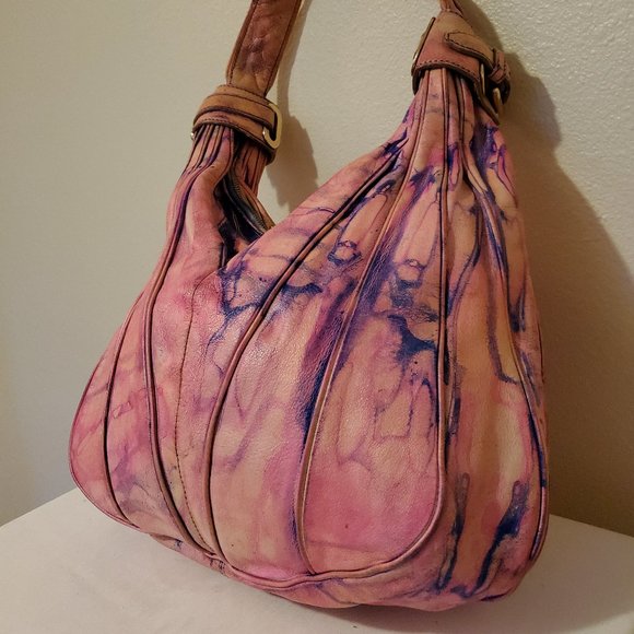 Kooba Handbags - Leather shoulder bag hobo Purse Handbag boho dyed blue pink purple barbie tiedye